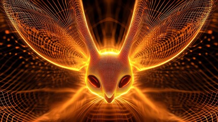 Wall Mural - glowing rabbit fantasy creature, abstract art, dark background, digital illustration, for sci-fi, fa