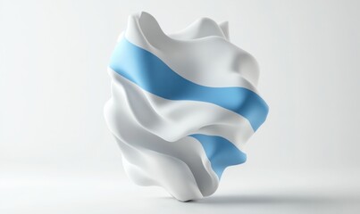 Abstract white and blue fabric sculpture, floating, minimalist background; design, art