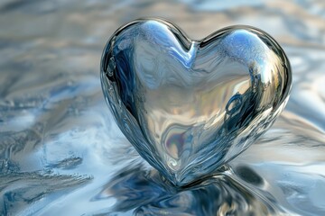 Wall Mural - Shiny transparent glass heart reflecting light and surrounding colors