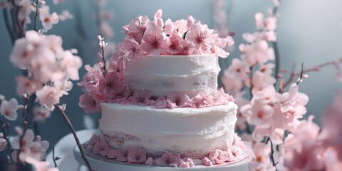 Wall Mural - Tiered cake with pink flowers