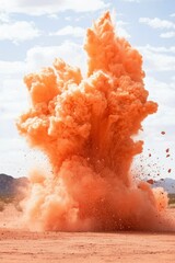 Wall Mural - Orange Explosion dust cloud on a dry desert plain used for cinematic backgrounds