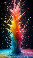 Wall Mural - panorama exploding splashes paint illustration rainbow colors liquid exploding liquid paint splash rainbow colours header panorama colours art texture watercolor design grunge painting pattern