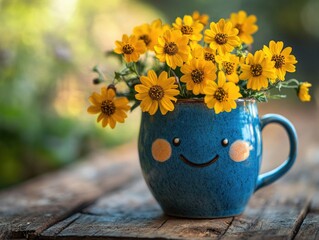 Canvas Print - Yellow Flowers on Wooden Table