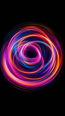 Poster - Colorful abstract light swirl on black background, vibrant energy concept