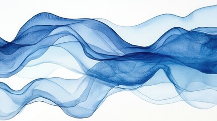 Wall Mural - Gentle Flowing Blue Waves on White Background for Abstract Art