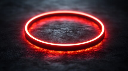 Poster - Glowing red neon circle on dark textured surface, futuristic abstract concept