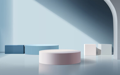 Poster - Minimalist Abstract 3D Geometric Podium with Soft Lighting