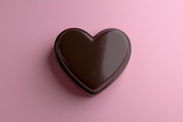 Wall Mural - Dark chocolate heart shaped candy lies on a pink background