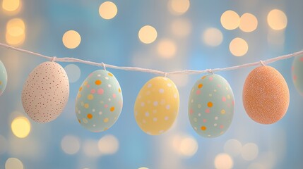 Wall Mural - A soft bokeh background with out-of-focus Easter bunting, giving a dreamy festive feel.