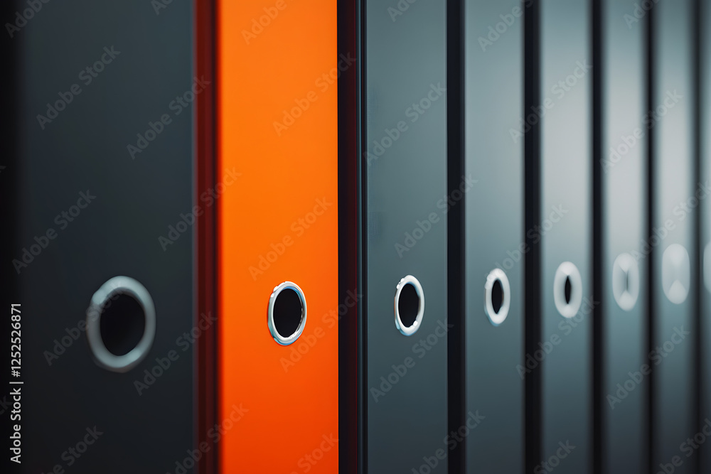 File Folder Row Organized row of black file folders with one standout orange folder ...