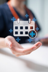 Wall Mural - Professional medical worker doctor physician in white coat scrub calendar event appointment reminder concept