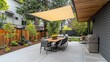 © julio - Modern Outdoor Patio Dining Area With Beige Awning