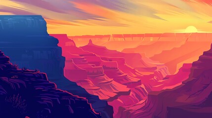 Wall Mural - Vibrant sunset over the Grand Canyon, with colorful, layered cliffs.