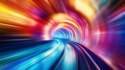 Poster - Vibrant tunnel with dynamic light trails, colorful abstract art. Speed and motion concept