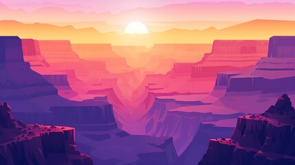 Wall Mural - A vibrant, colorful illustration of a canyon at sunset.