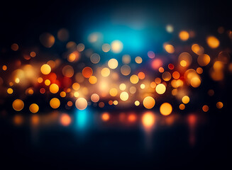 Wall Mural - bokeh lights create a warm and dreamy atmosphere against a dark background. abstract circles of oran
