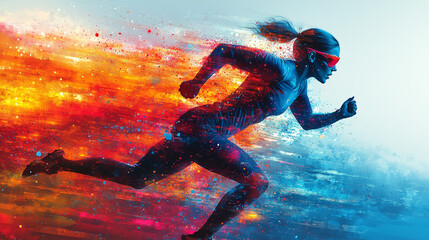 Dynamic Female Runner Abstract Art Colorful Energy Speed Power Girl Sport Woman Motion Active Health