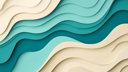 Wall Mural - Muted Teal and Beige Abstract Wave Patterns Minimal Background