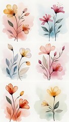 Wall Mural - backgrounds floral set modern watercolor watercolor loose background floral watercolor flower art in