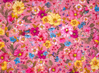 Wall Mural - vibrant floral pattern with colorful flowers on a pink backdrop. a cheerful and decorative botanical