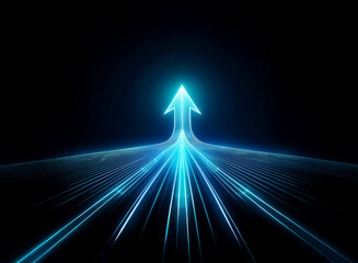 Poster - a bright blue arrow streaks upward from the darkness, illuminating a path of progress and forward mo