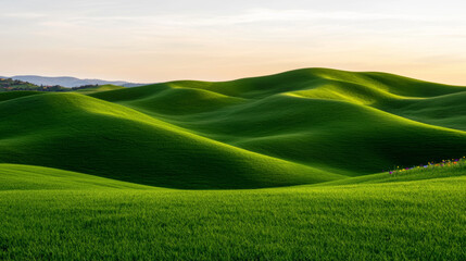 Wall Mural - rolling hills with green fields. serene landscape of rolling hills covered in lush green grass