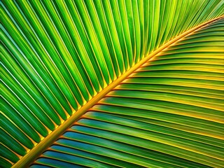 Wall Mural - Tropical Double Exposure: Coconut Leaf Silhouette Over Sunset Sky