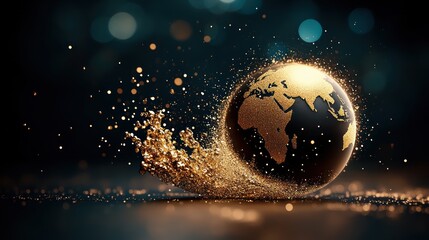 Poster - Abstract representation of a globe with sparkling gold effects, symbolizing global connection and prosperity