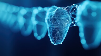 Abstract digital network connection, glowing nodes, dark background, data security
