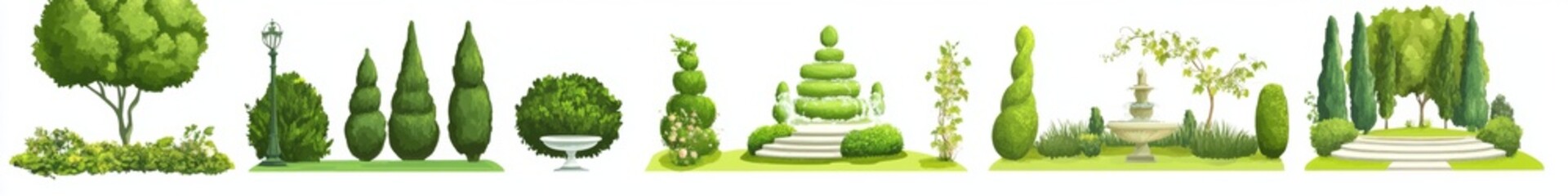 Park landscaping design; trees, shrubs, fountain; website banner