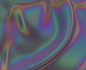 Poster - 3D illustration featuring fluid, organic shapes with iridescent colors. Light refractions create a mesmerizing blend of neon blues, greens, yellows, and purples, evoking a dreamlike aesthetic.