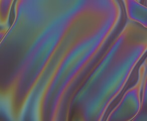 Poster - 3D illustration featuring fluid, organic shapes with iridescent colors. Light refractions create a mesmerizing blend of neon blues, greens, yellows, and purples, evoking a dreamlike aesthetic.