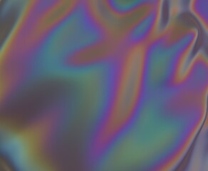 Poster - 3D illustration featuring fluid, organic shapes with iridescent colors. Light refractions create a mesmerizing blend of neon blues, greens, yellows, and purples, evoking a dreamlike aesthetic.