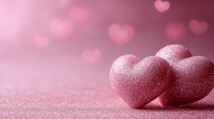Poster - Sparkling Hearts: A Romantic Valentine's Day Scene with Glittering Pink Hearts and Soft Bokeh Lights, Perfect for Festive Celebrations