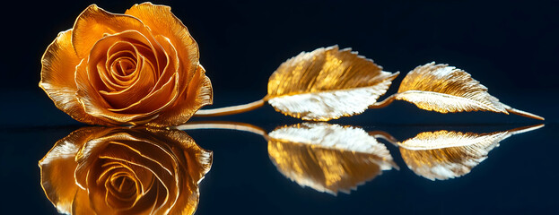 Sticker - Golden rose reflection, dark background