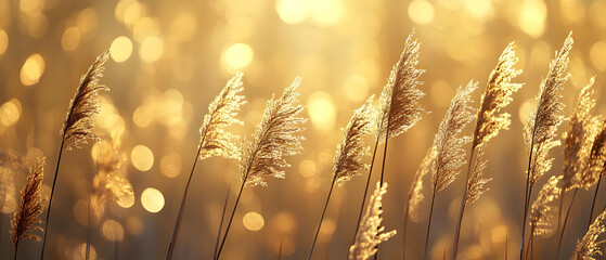 Sticker - Golden reeds sunset nature background