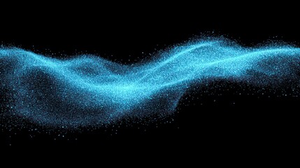 Fototapete - Blue particle wave flowing, dark background, digital art, design element