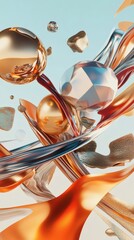 Wall Mural - Molten objects stiff geometric forms swirl in a fluid abstract art design set against a 3D illustrated background Ideal for posters musical covers and prints that push artistic boundaries