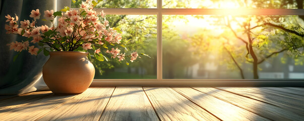 Sticker - Spring flowers vase window sunrise