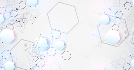 Aufkleber - Abstract scientific vector background. Light gray gradient of hexagons of different shapes with plexus effect.