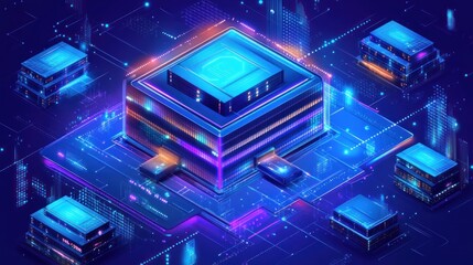 Aufkleber - Data center network digital architecture glowing futuristic server