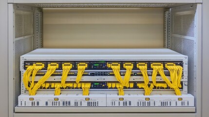 Aufkleber - Data center rack, server room, fiber optic cables, network infrastructure, technology, background wall