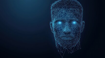 Poster - Digital Man Head, Glowing Eyes, Dark Background, AI Concept