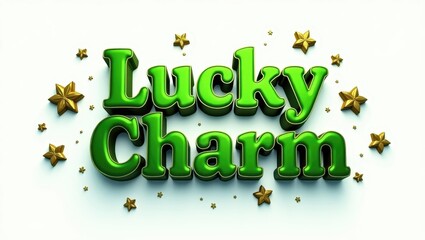 Wall Mural - Lucky Charm 3D Render of Green Text with Gold Stars Good Luck Fortune