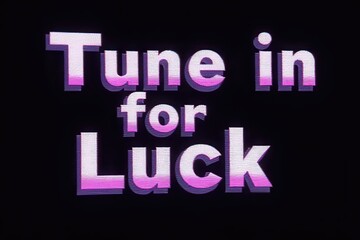 Wall Mural - Retro Glitch Text Art Tune In for Luck Purple Pink Gradient 80s Style