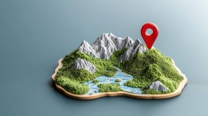 Wall Mural - small island with red location pin marked on top against a minimalist background