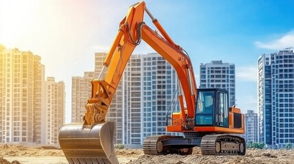 Aufkleber - Excavator digs urban construction site