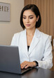 © rfassets - Aesthetician examining patient data on laptop in a beauty clinic setting