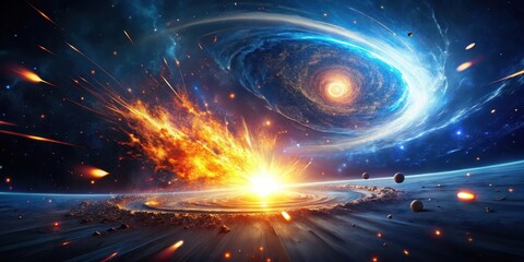 Wall Mural - Cosmic Collision A Fiery Celestial Event Featuring a Spectacular Impact and Swirling Nebula