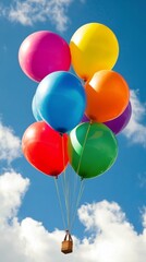 Wall Mural - Colorful balloons floating against a bright blue sky during a sunny day in a festive atmosphere